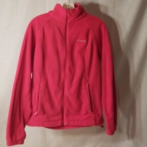 Bright red columbia fleece jacket